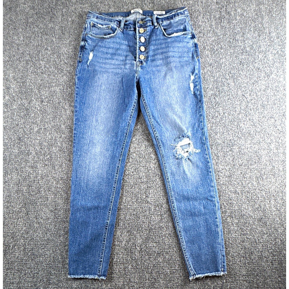 Kensie Vintage Luxe High Rise Skinny Jeans Distressed Button Fly Size 12 31